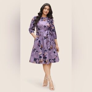 NWT Bloomchic frill trim collar Floral Purple Dress size 18/20 🌸🌺🌹🪻🪻🪻 221
